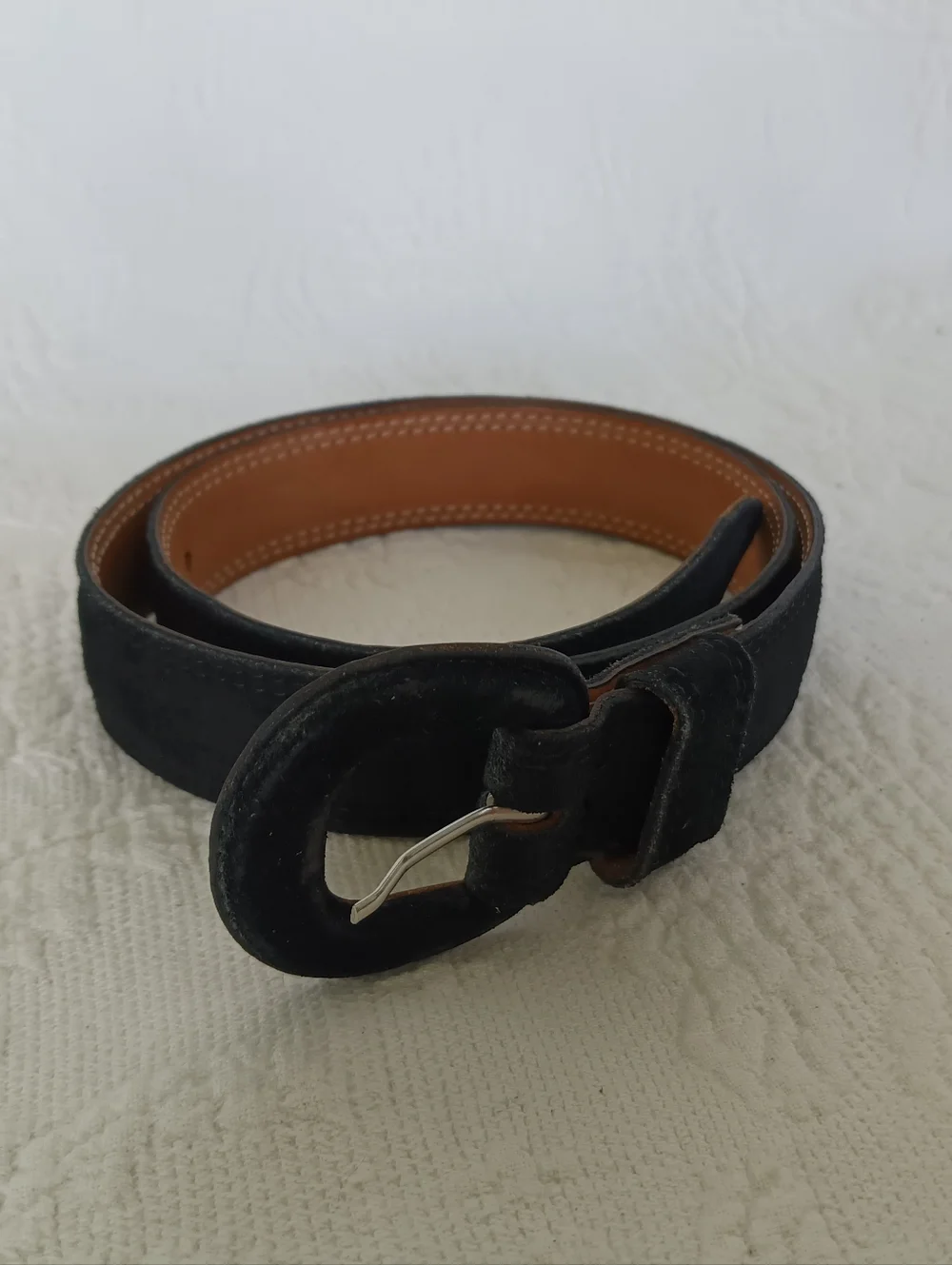 Black Suede Waist Belt Oval Buckle Thin Skinny Small Simple Basic Work Classy SM
